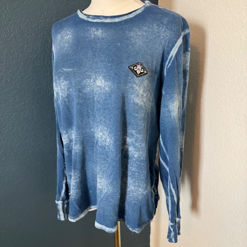 Y2K Grunge Cyber Affliction Waffle Knit Thermal Blue Small
